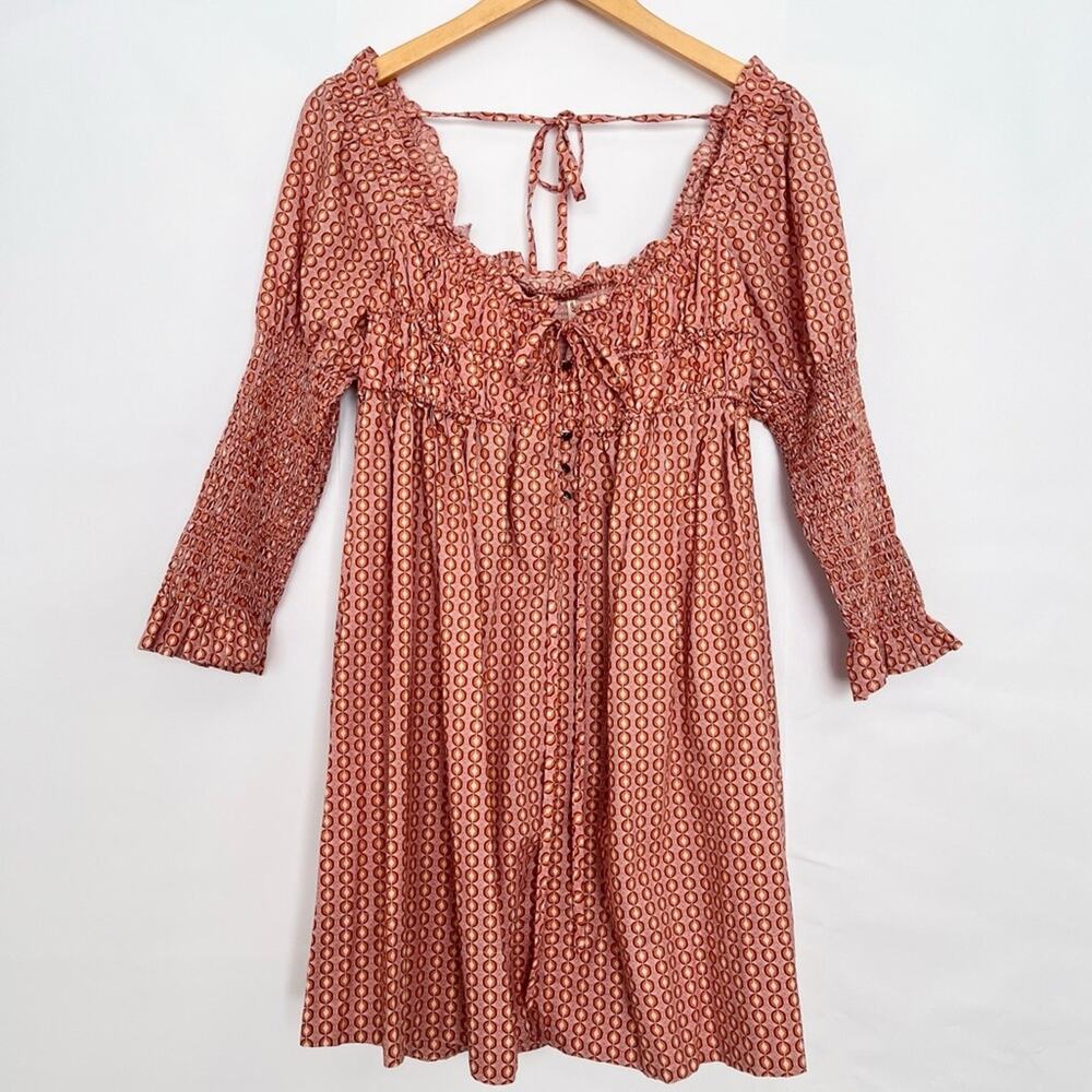 Free People Babydoll Dress Sweetheart Neckline Smocked Details Size Medium Pink